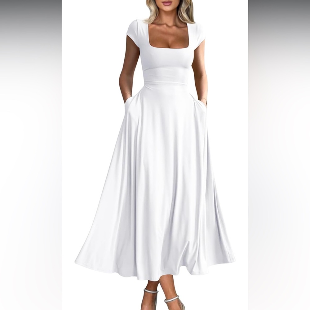 Elegant White Maxi Dress with Pockets